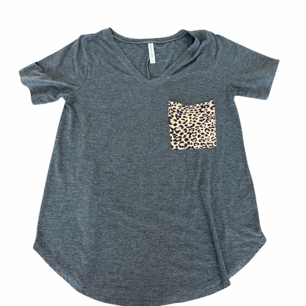 Gray & Turquoise Shirts with Leopard Pocket Size Large